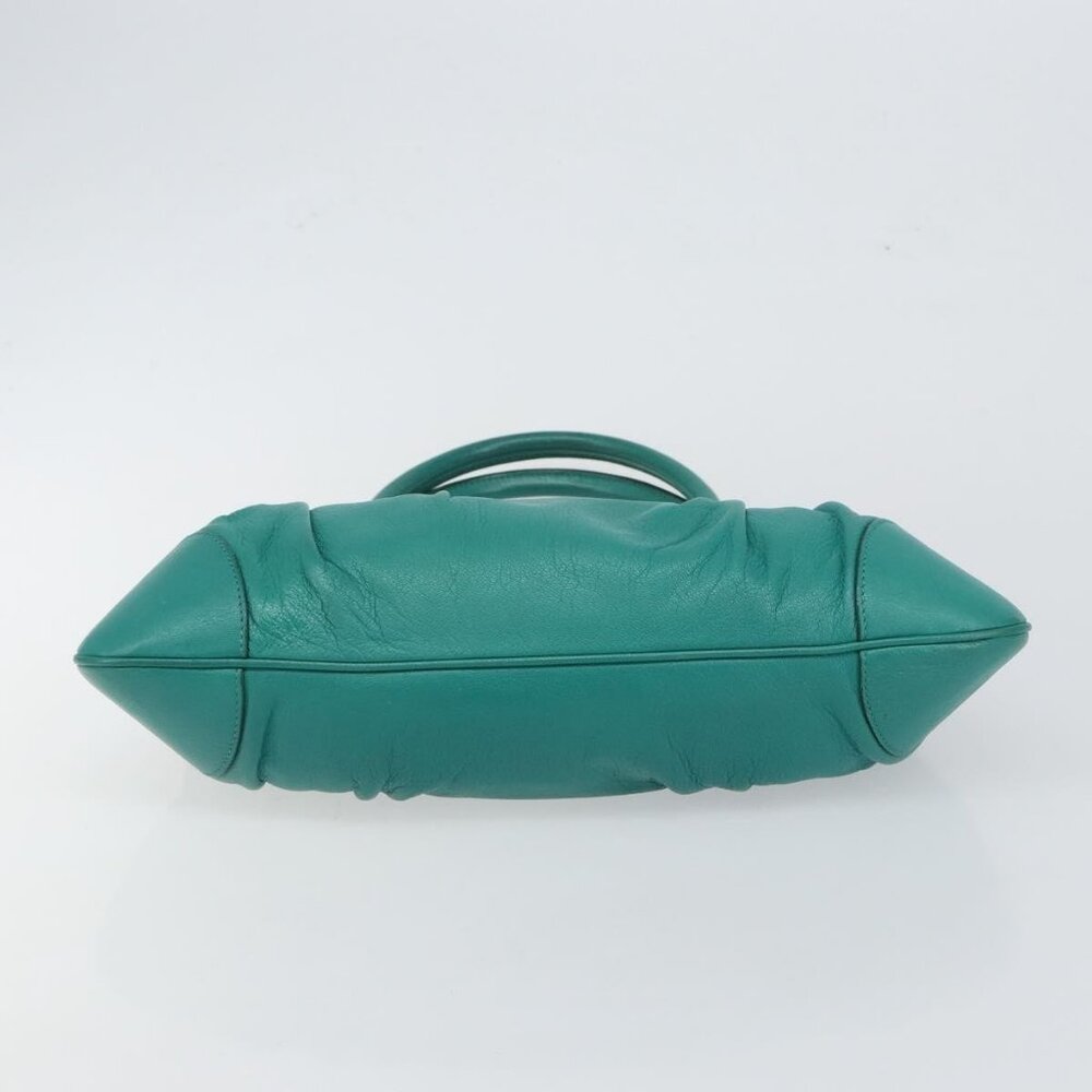 Authentic Salvatore Ferragamo Gancini Shoulder Bag Leather Green Silver - Picture 12 of 16
